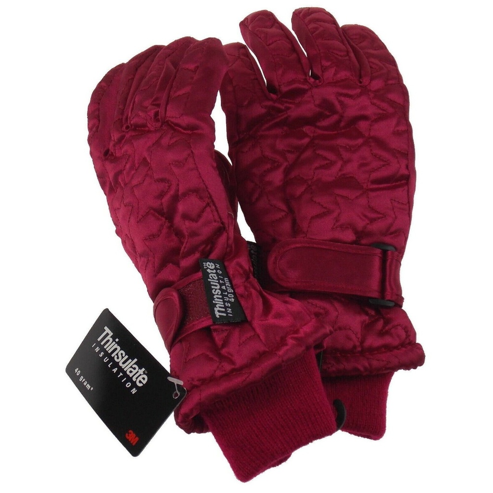 Joe Boxer Girls Gloves Quilted Winter Red Shiny